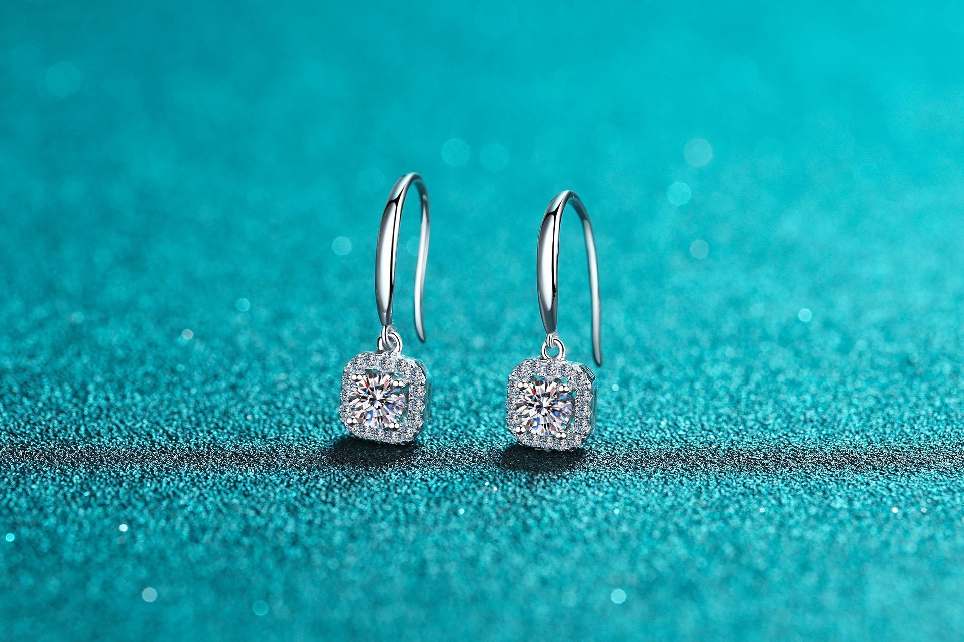 莫桑钻耳钩新款方包钻石耳钉925银镀白铂金耳环潮日韩送女友礼物