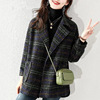 tailored collar Fur lattice coat Women's wear 2022 Autumn and winter new pattern Korean Edition Easy Retro Plaid Fur overcoat