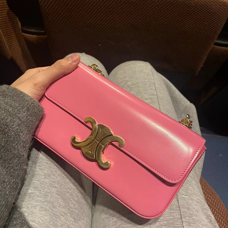 粉色凯旋门包包2022年春夏新款链条腋下女包法棍包真皮单肩豆腐包