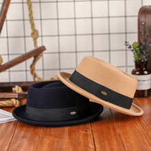 秋冬礼帽新款纯羊毛凹凸顶时尚保暖复古丝带英伦风绅士帽法式毡帽