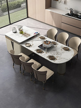 岩板岛台餐桌一体餐椅组合轻奢开放式厨房茶台半圆饭桌可伸缩两用