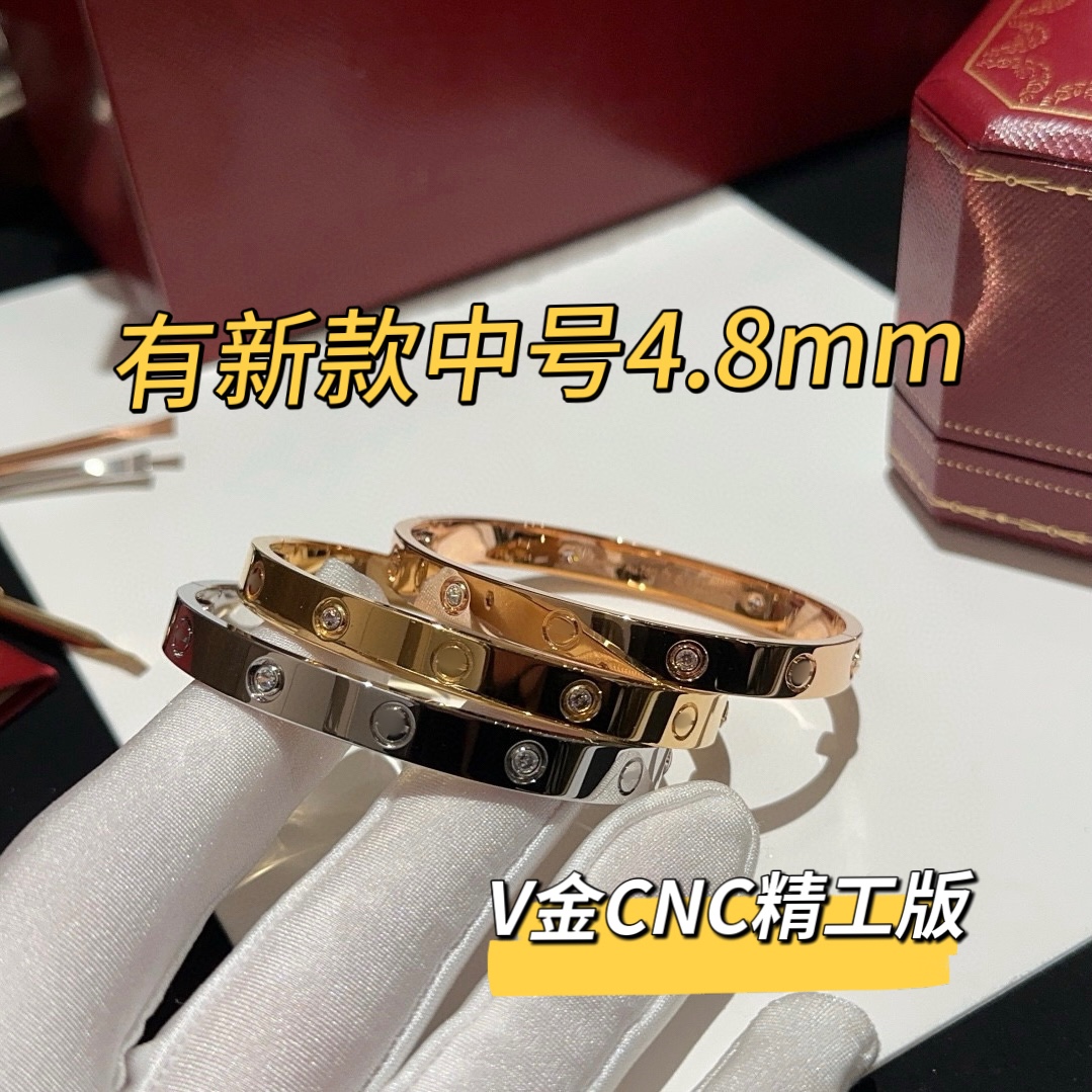 V金CNC精工高版本手镯love宽版女厚镀18K玫瑰金四钻经典情侣手环