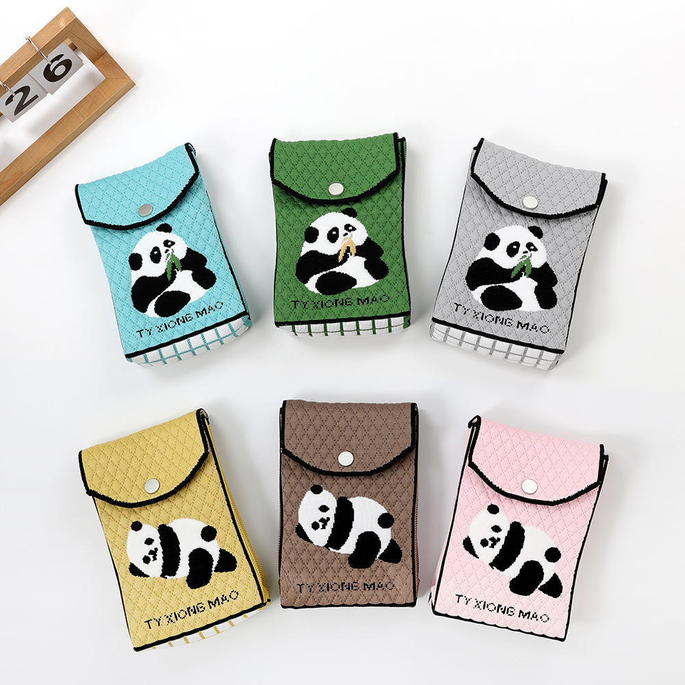 新款熊猫可爱手机包包斜挎女学生迷你手提小方包斜挎包高级感百搭