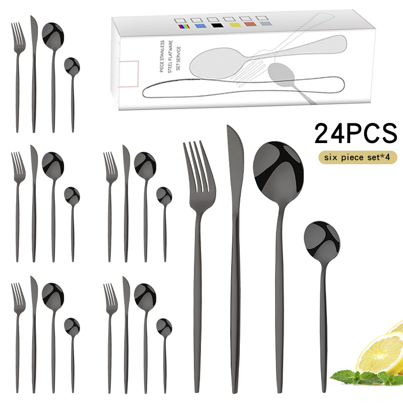 Amazon Hot Selling Stainless Steel Tableware 24-Piece Set Portugal Knife, Fork and Spoon Mail Order Box Cross-Border Tableware Gift Set