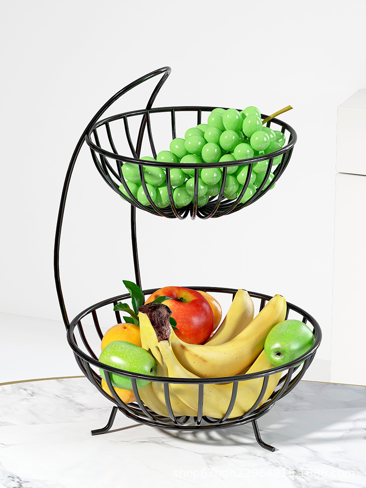 Wrought Iron Double Deck Fruit Plate Living Room Home Fruit Basket Storage Basket Fruit Plate Modern Simple Coffee Table Candy Snack Dish