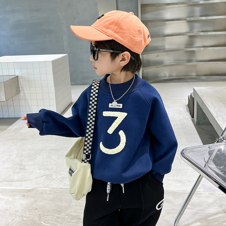 Children's Fleece-Lined Sweater Boys Thermal Fleece Shirt Korean Style Printing Stitching Winter Baby Bottoming Shirt One Piece Dropshipping Tide