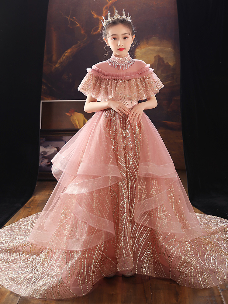 女童礼服生日气质公主裙儿童主持人豪华拖尾走秀女孩钢琴演出服