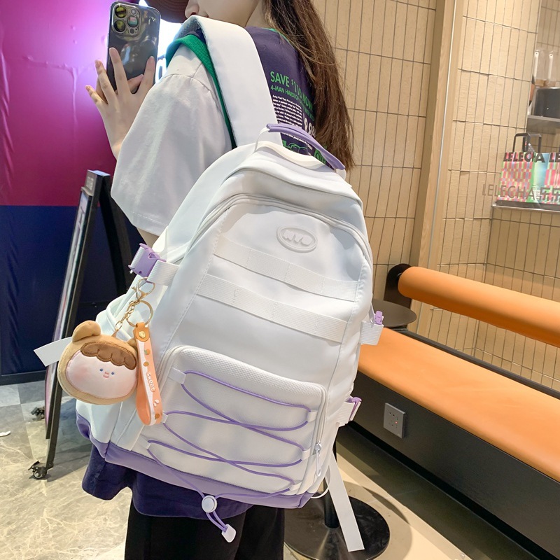 Trendy Cool Solid Color Casual Fashion Backpack Wholesale Large Capacity Solid Color Trendy Backpack Mori Style Middle School Student Schoolbag