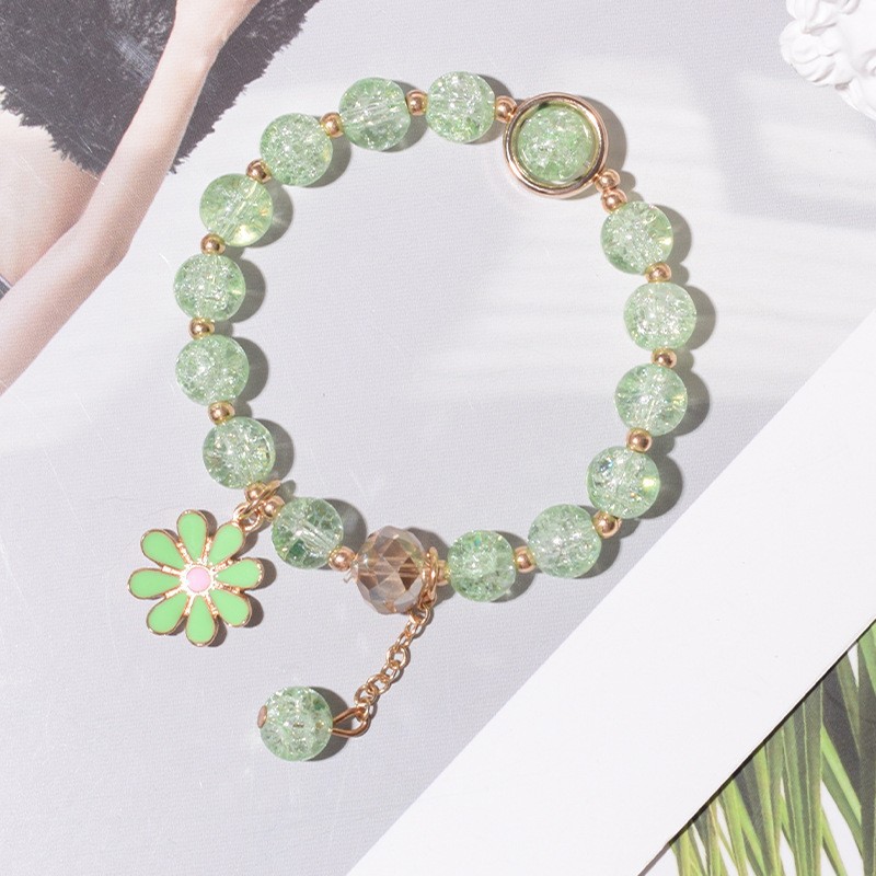 New Popular Crystal String Beads Color Little Daisy Bracelet Student Girl Colored Glaze Elastic Bracelet Bracelet