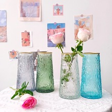 批发描金花瓶网红透明玻璃客厅花器摆件装饰创意简约北欧水养插花