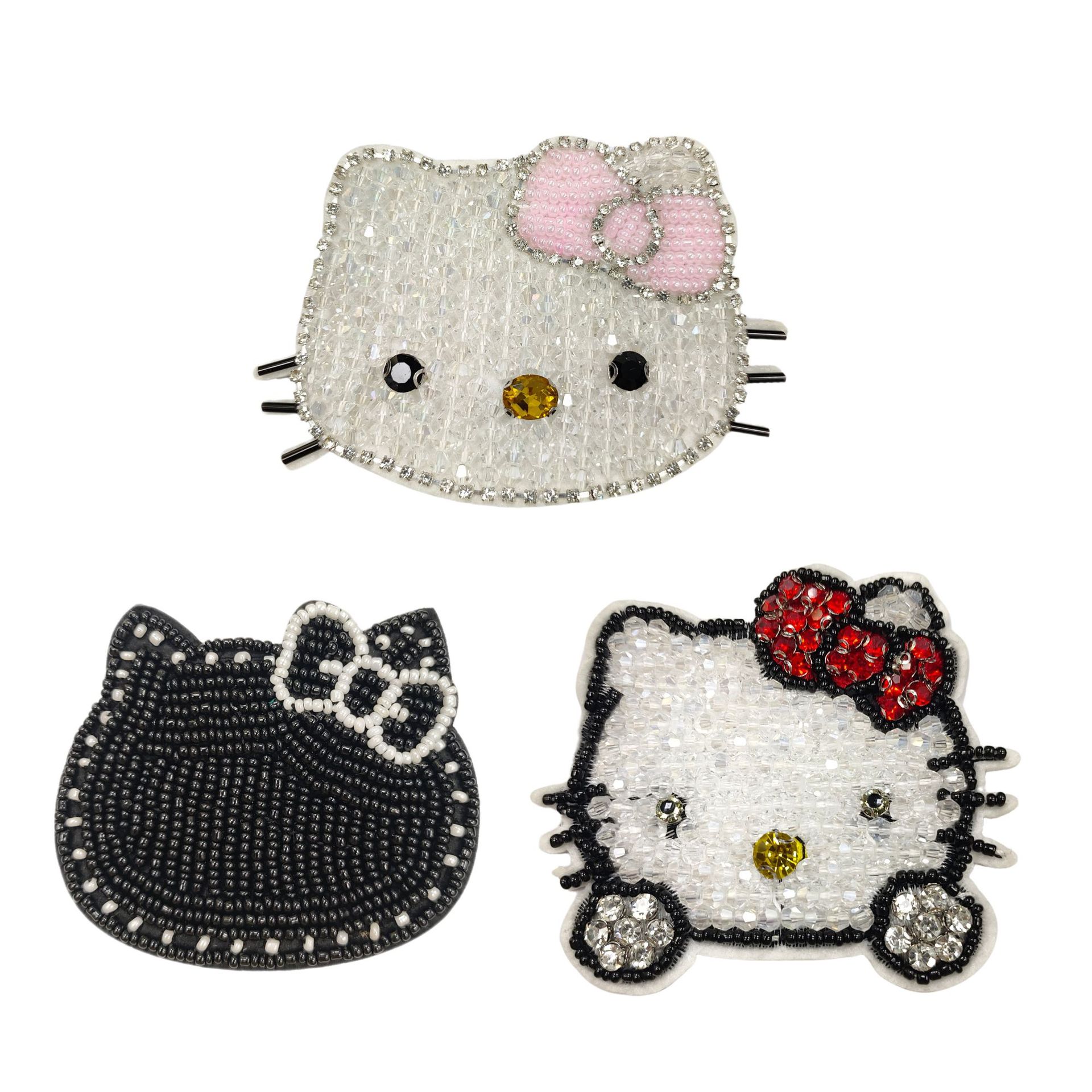现货热卖kitty水晶猫头刺绣贴 串珠玻璃珠装饰衣服鞋帽服装辅料