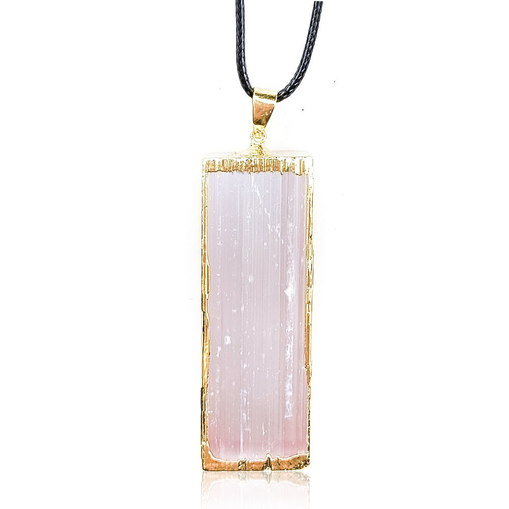 Natural Crystal Natural Stone Moroccan Gypsum Pendant Gypsum Bar Plated Necklace Rough Stone Electroplating Edge Hanging Ornament