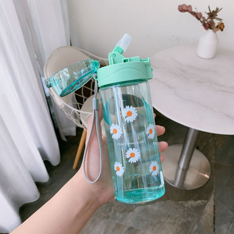 Little Daisy Cup with Straw Ins Internet Celebrity Water Cup Female Student Korean Style Plastic Cup Male Good-looking Portable Handy Cup