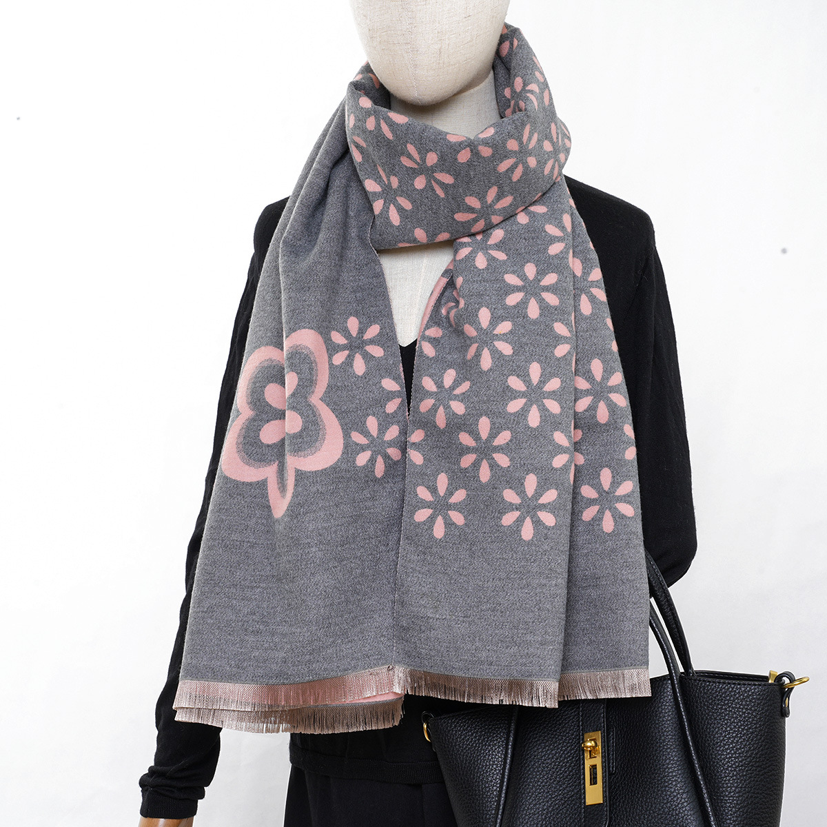 Foreign Trade Cross-Border High Sense Classic Style Camellia Autumn and Winter Women's Scarf Fashionable Outerwear Photo Shawl Scarf