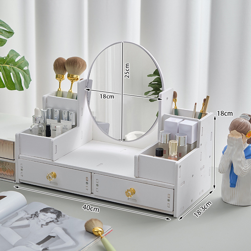 Nordic Style Desktop Cosmetics Storage Box Drawer Type Large Capacity Jewelry Decoration Shelf Desktop Makeup Mirror