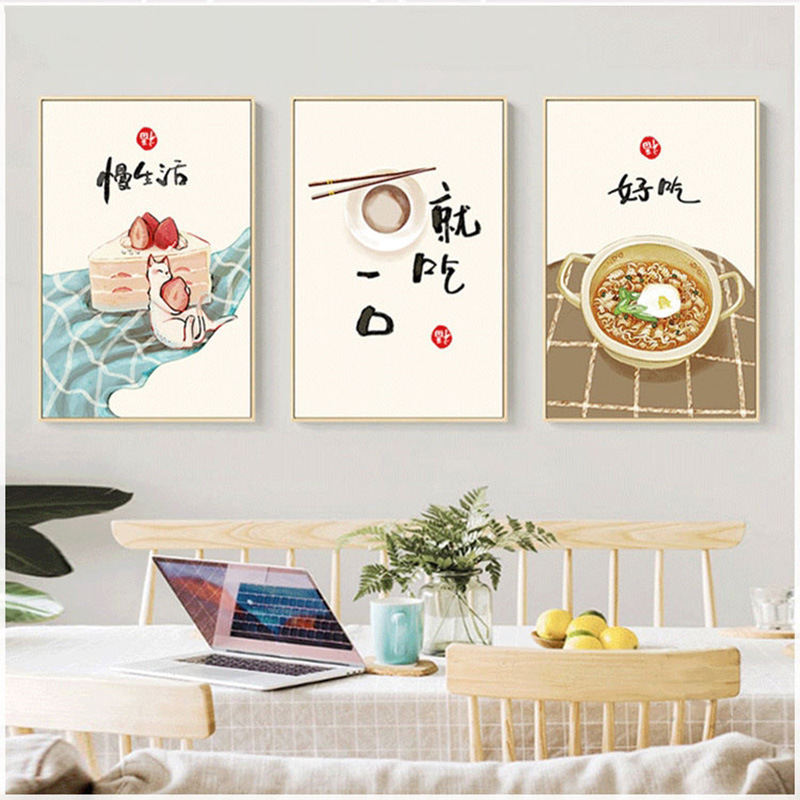 New Chinese Style Restaurant Decoration Painting Modern Minimalist Three-Piece Painting Crystal Porcelain Face Slow Living Guest Restaurant Wallpaper Background Painting