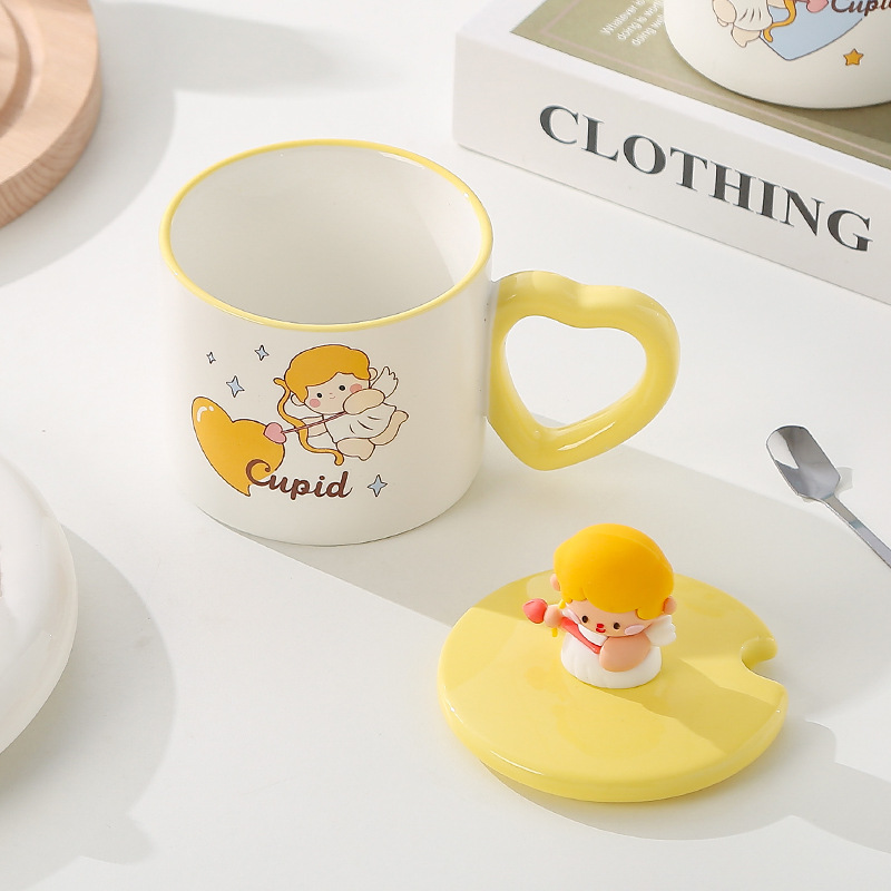 Ceramic Cup Cute Household Milk Water Glass Female Student Breakfast Cup Mug Office Cup Cupid Coffee Cup