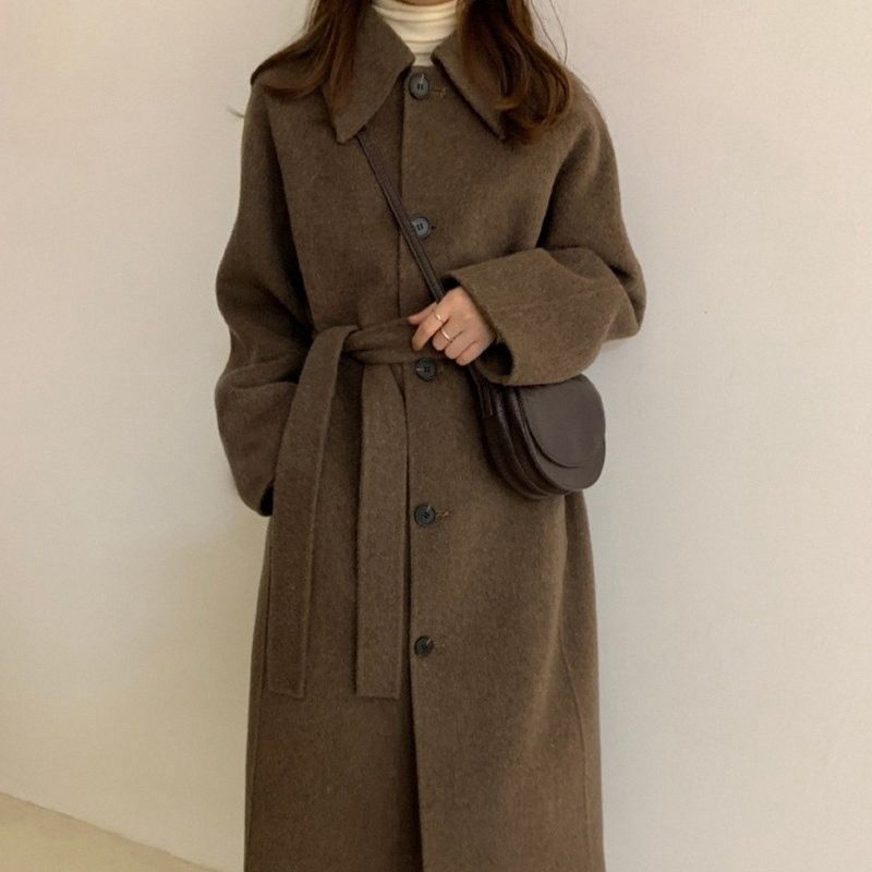 2023年冬季新款可可色双面羊绒大衣女韩系宽松感毛呢外套