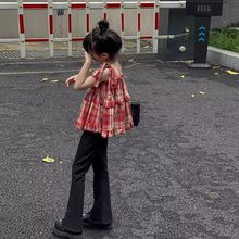 儿童套装两件夏款无袖吊带格子裙子学生中大童夏装夏季女童宝宝