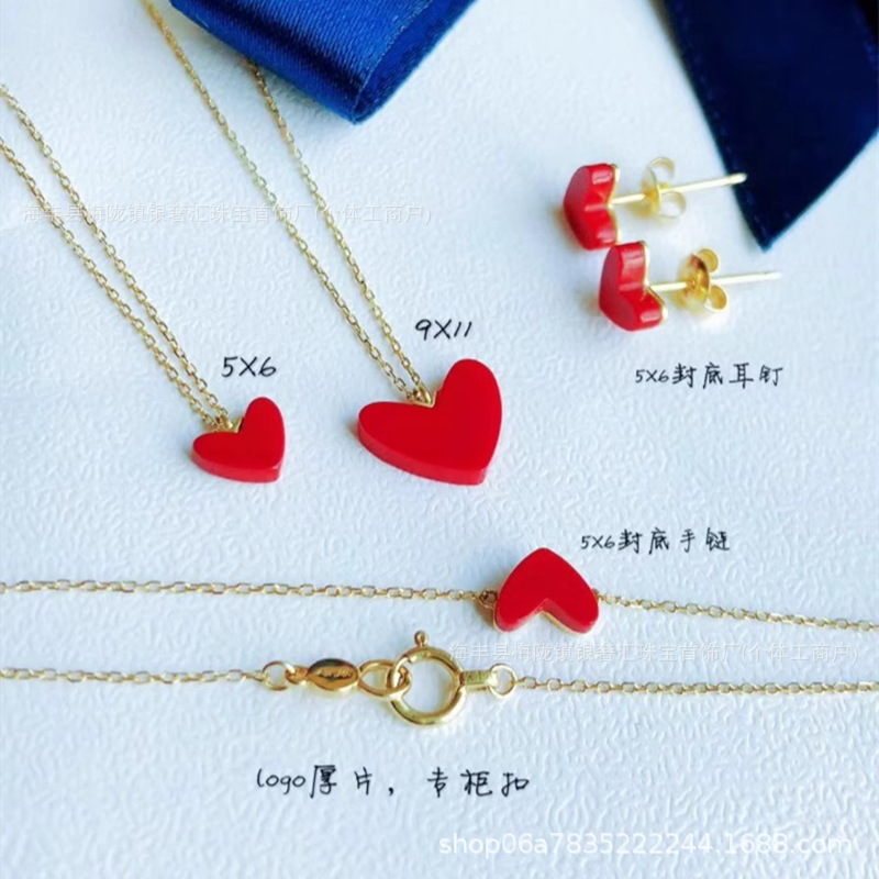日本小红心爱心项链女18k金树脂心形吊坠朱砂痣桃心形个性锁骨链