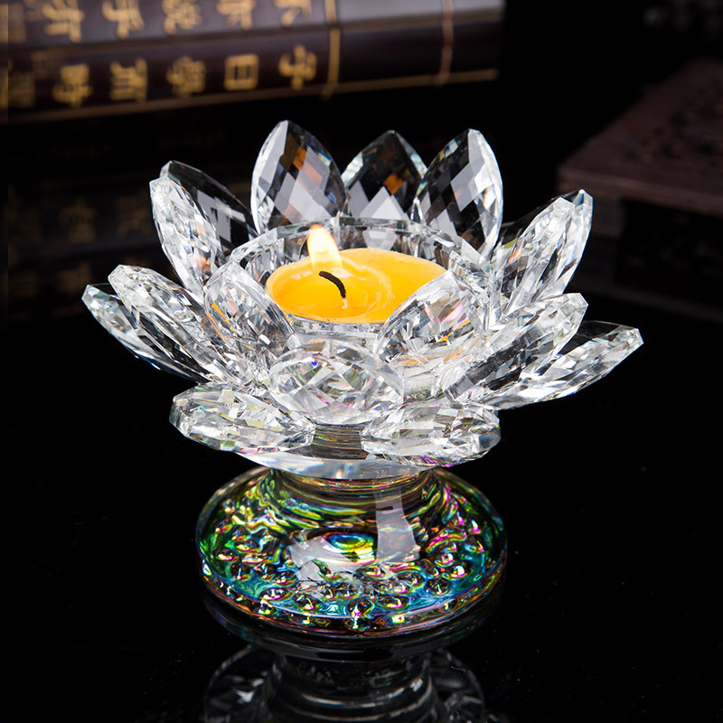 Factory Direct Sales Colorful Buddha Lamp Crystal Lotus Candle Home Support Crystal Lotus Candlestick Ornaments