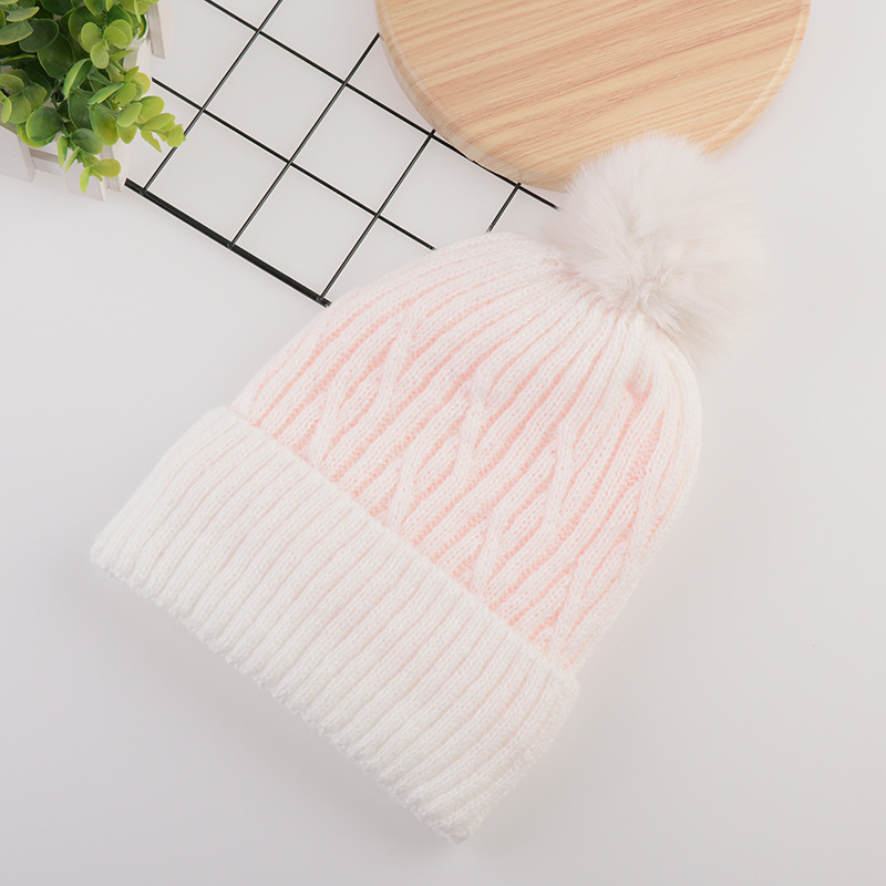 Hat Women's Autumn and Winter Korean Style Wool Hat Casual Thickening Versatile Sleeve Cap Warm Knitted Hat with Fur Ball