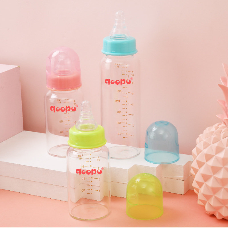 Newborn Baby Glass Bottle 60ml Mini Drinking Water Drop-Resistant Anti-Flatulence Breast Milk Silicone Nipple Juice Small Feeding Bottle