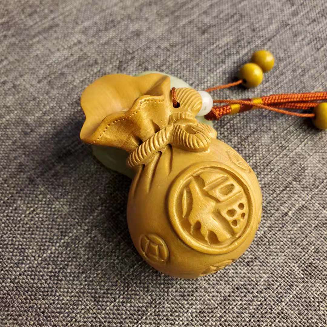 福到家北京平谷桃花节肥城桃木福袋钱袋桃木木制雕刻饰品手把件