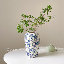 新潮感新中式复古青花瓷陶瓷花瓶水养插花鲜花客厅玄关装饰品