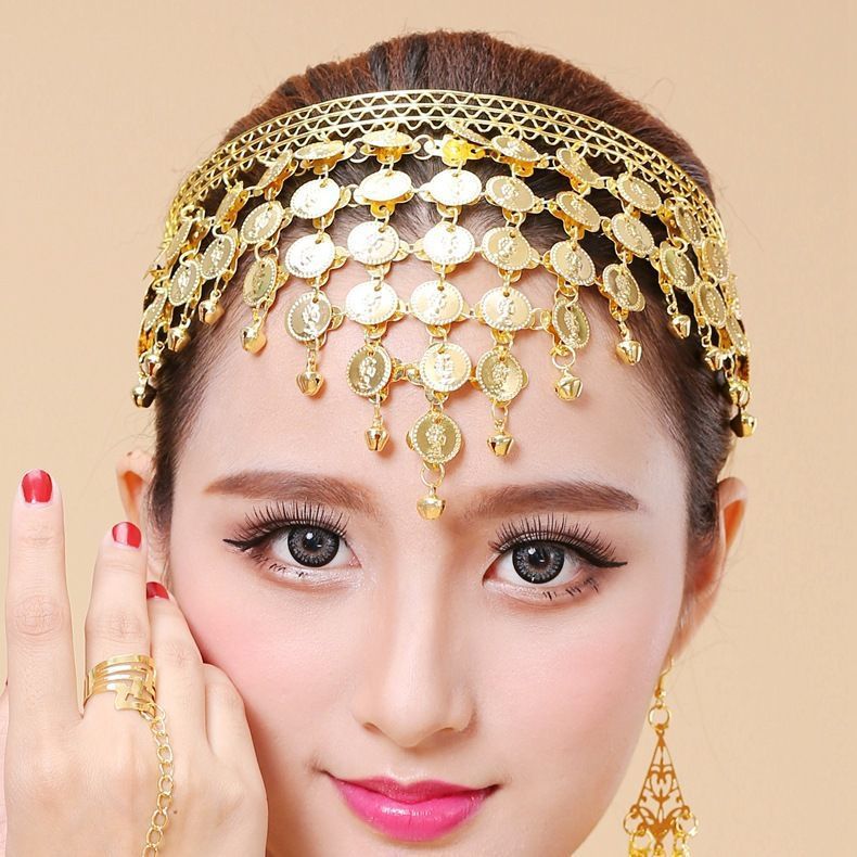 肚皮舞三角头饰新款舞蹈演出服饰品配饰印度舞演出圆片铃铛发卡