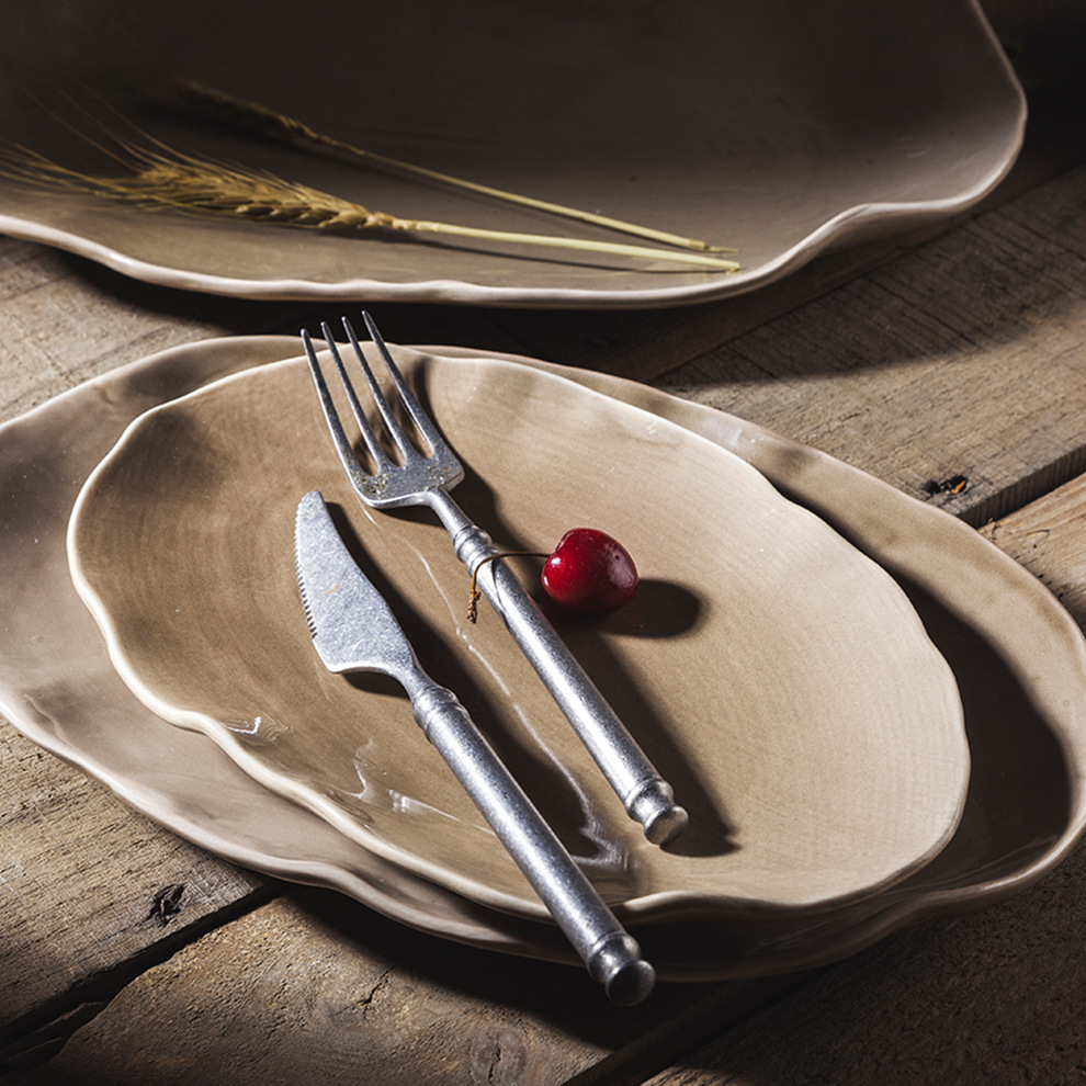 yayu陶瓷餐具创意大号鱼盘餐盘椭圆盘个性复古西餐盘家用饭菜盘子