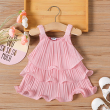 跨境INS婴幼儿女宝宝夏季款吊带轻薄微透褶皱吊带时尚蛋糕连衣裙