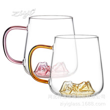 工厂加工定制单层玻璃把杯堆山造型彩色把手定制玻璃水杯定制logo