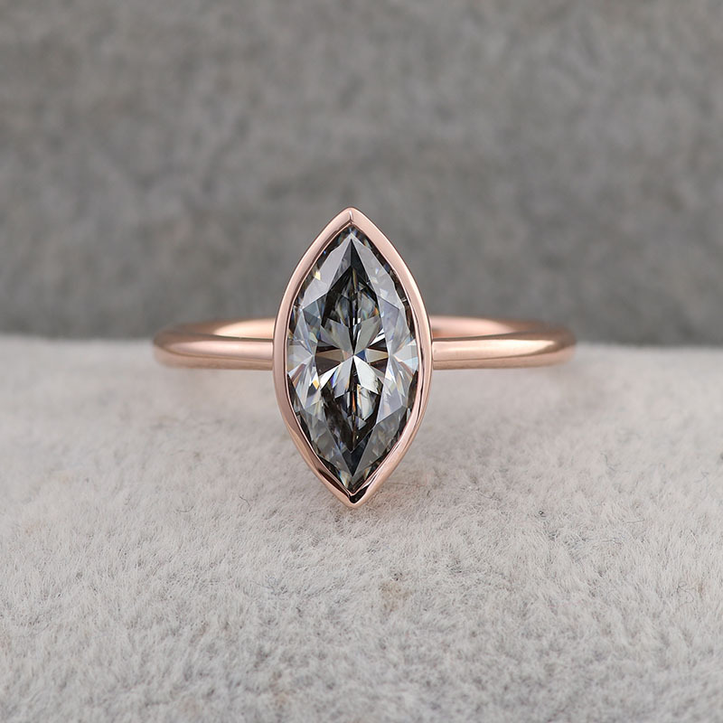 普罗旺珠宝首饰批发 灰色莫桑马眼戒指 k金包镶橄榄形戒子女戒指