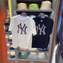 2024夏季新款MLB/NY后背交织字母款刺绣渐变印花情侣圆领短袖T恤