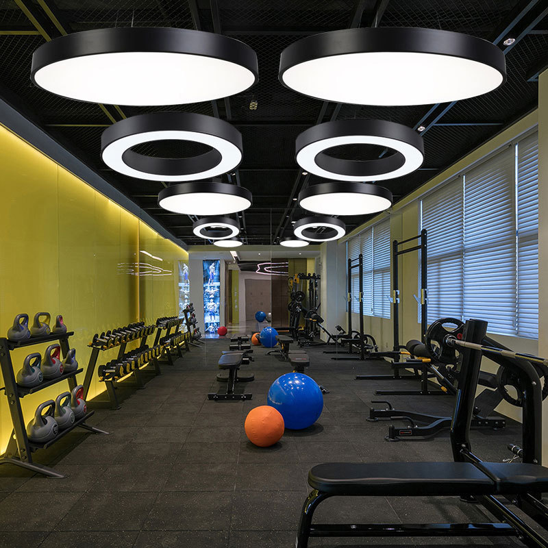 led办公室吊灯造型灯健身房圆灯黑白光乒乓球台球室培训公司顶灯