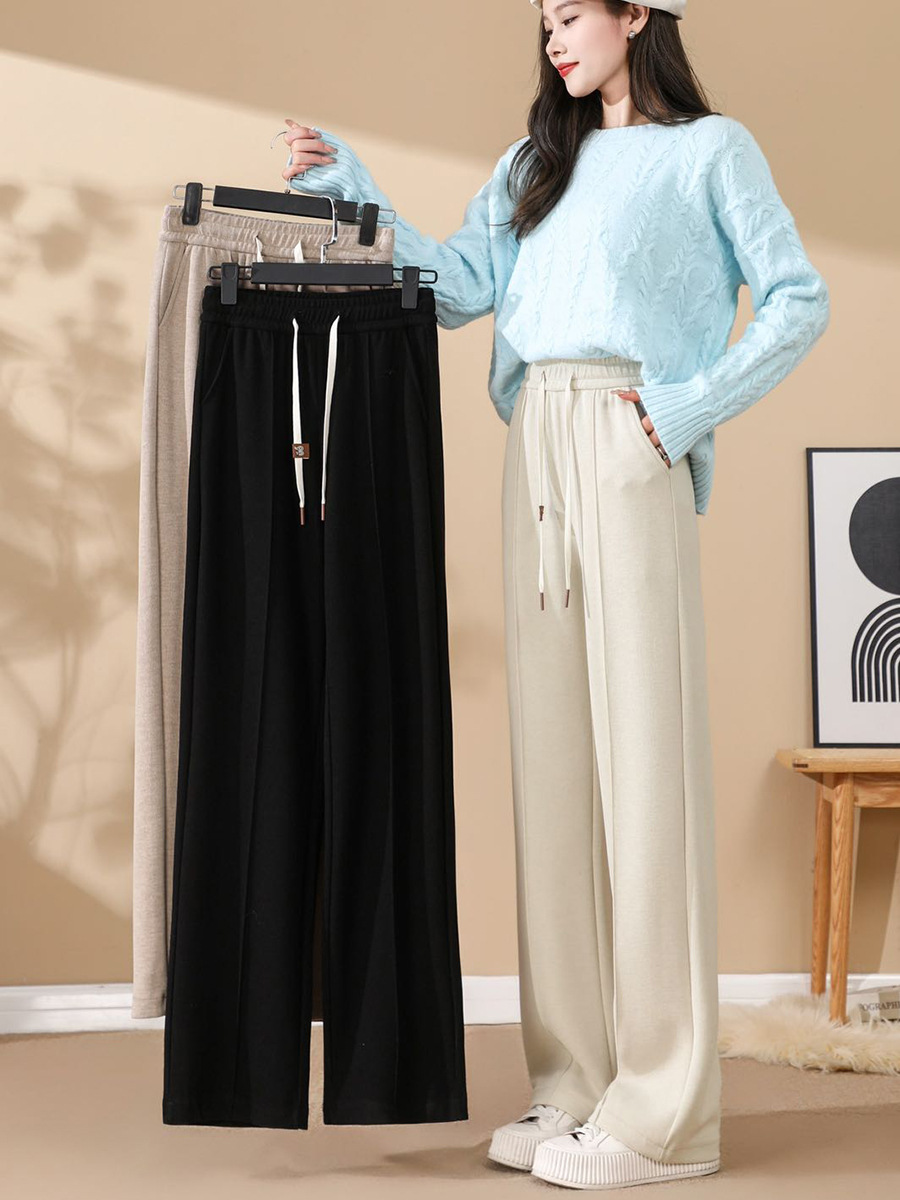 2023 Autumn and Winter New Thickened Casual Pants Women's High Waist Slimming Loose Drooping Solid Color Outer Wear Trousers Wide Leg Pants