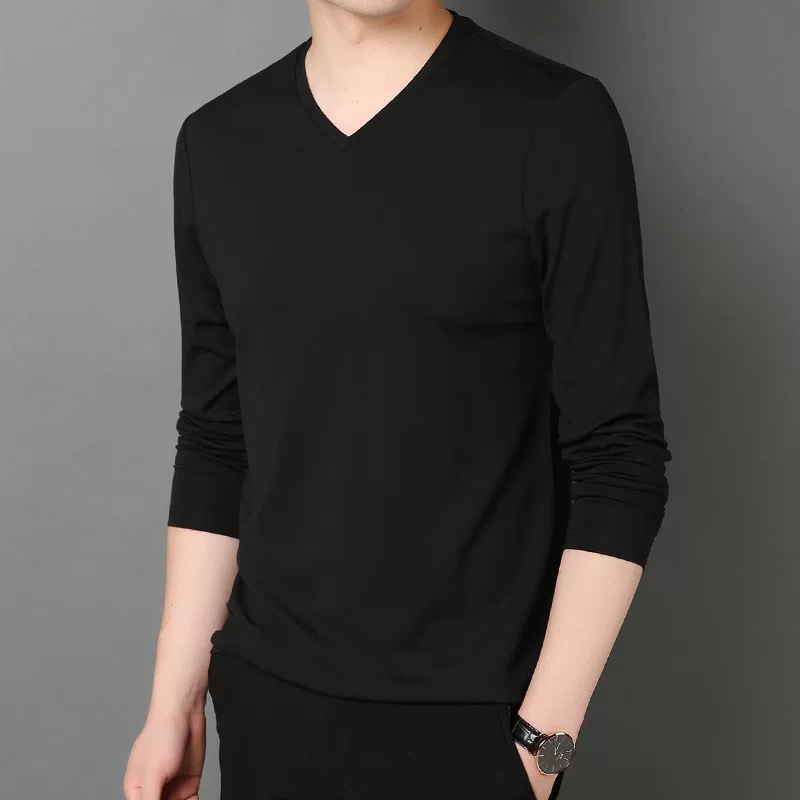 2023 Long-Sleeved T-shirt Men's Spring and Autumn Thin Slim Fit Casual Fall Clothing Bottoming V-neck T-shirt Underwear