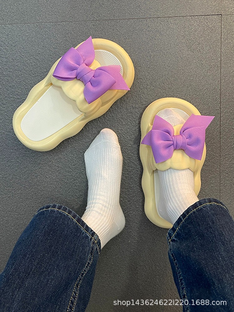 Milk Huhuhu Drooping Sandals for Women 2023 Spring and Summer New Thick Bottom for Outdoors Cute Bow Slippers