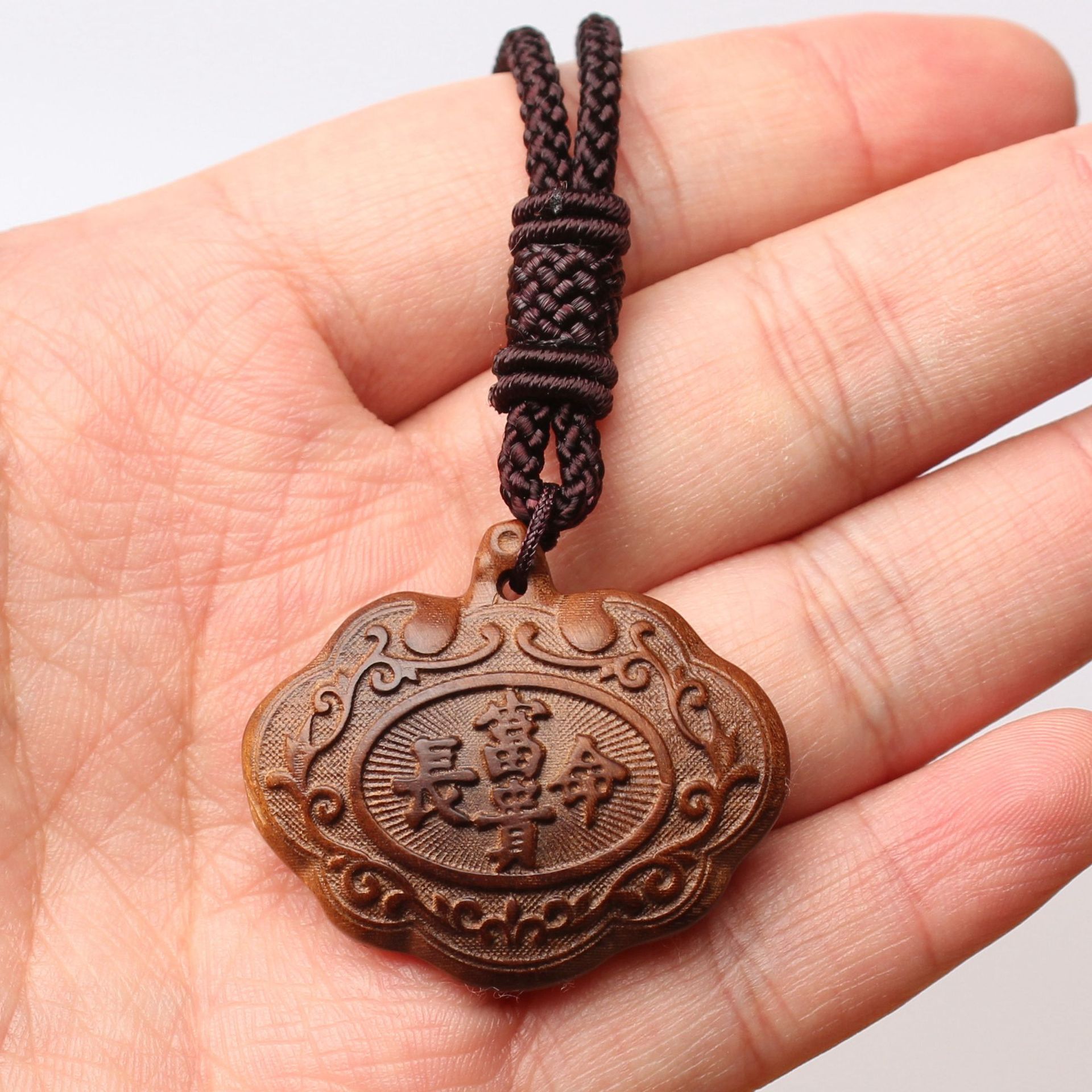 枣木雷击木儿童宝宝桃木木雕锁吊坠挂件 富贵平安锁中国结项链