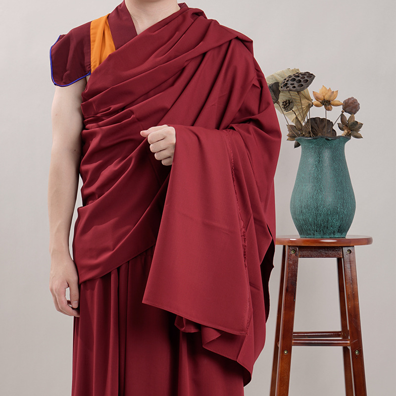 藏族披肩喇嘛禅修披单僧服衣服打坐仿铁麻披肩袈裟西藏大红色加厚