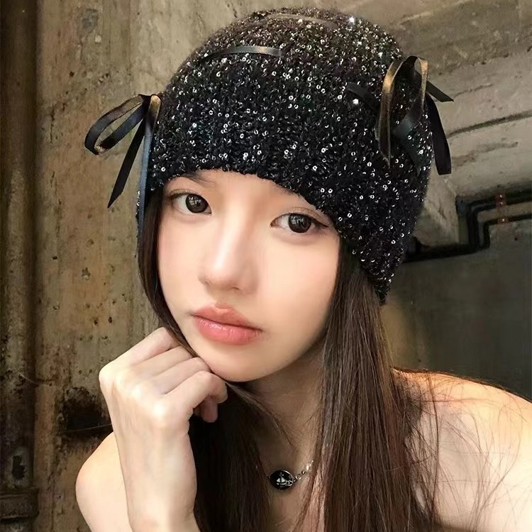 jennie同款韩国冷帽秋冬香香女孩亮闪片针织帽时尚显脸小包头帽潮