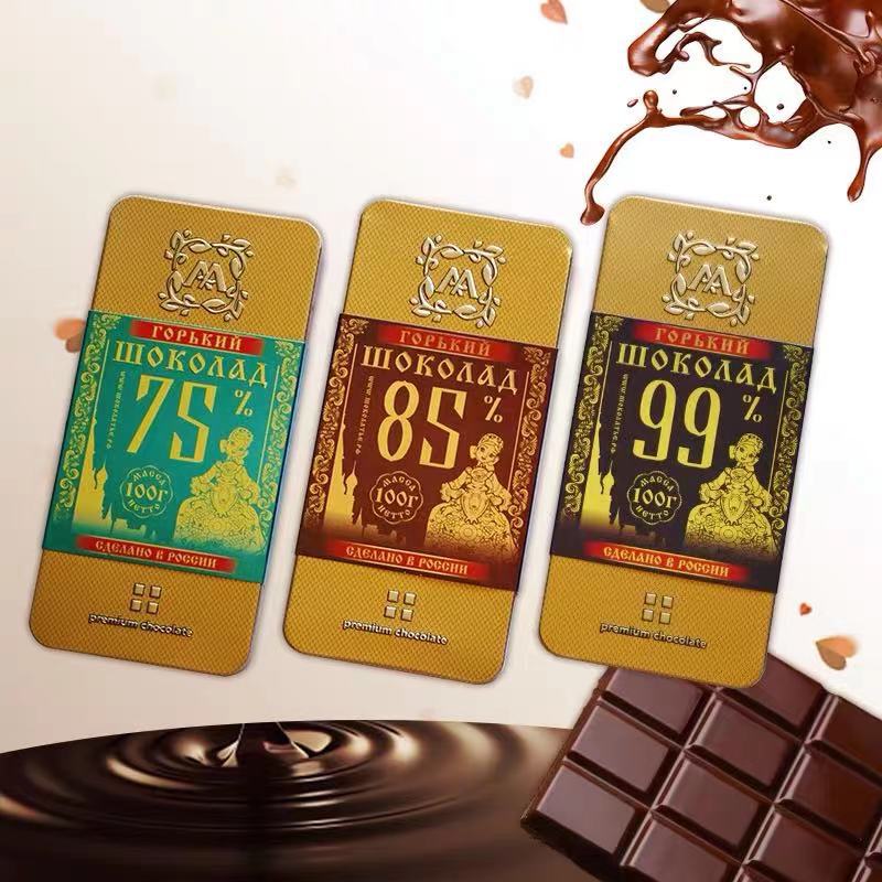 俄罗斯阿斯顿恋人铁盒巧克力黑巧克力75��%黑巧100g
