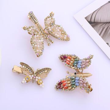 韩版新款发夹女超仙森系仙女甜美怀旧会动的彩色蝴蝶珍珠抖动夹子