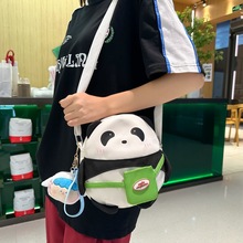 熊猫包包女包甜美卡通斜挎包女少女帆布背包大学生上课大容量书包