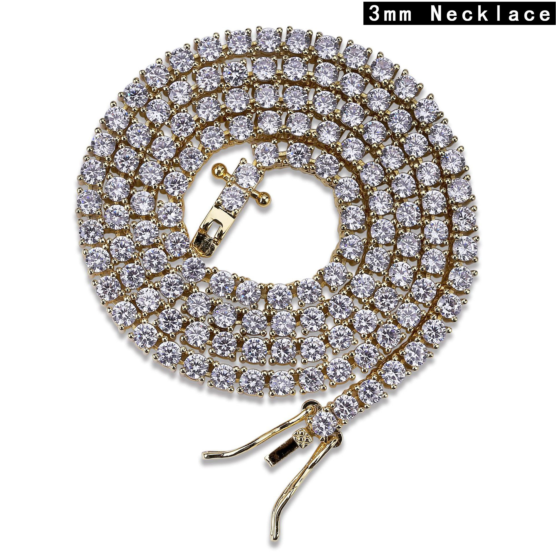 欧美爆款嘻哈饰品网球链锁骨链单排3mm男士项链tennis chain