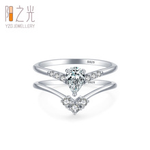 s925银时尚个性可单戴两件套戒指女求婚订婚仿真钻指环经典手饰品