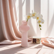 现代简约玻璃花瓶高级感摆件粉色客厅插花玻璃水培鲜花瓶高颜值