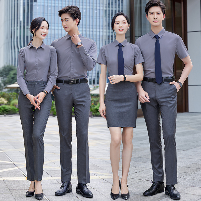 企业员工工作服汽车4s店销售经理工装工衣灰色衬衫刺绣logo职业装