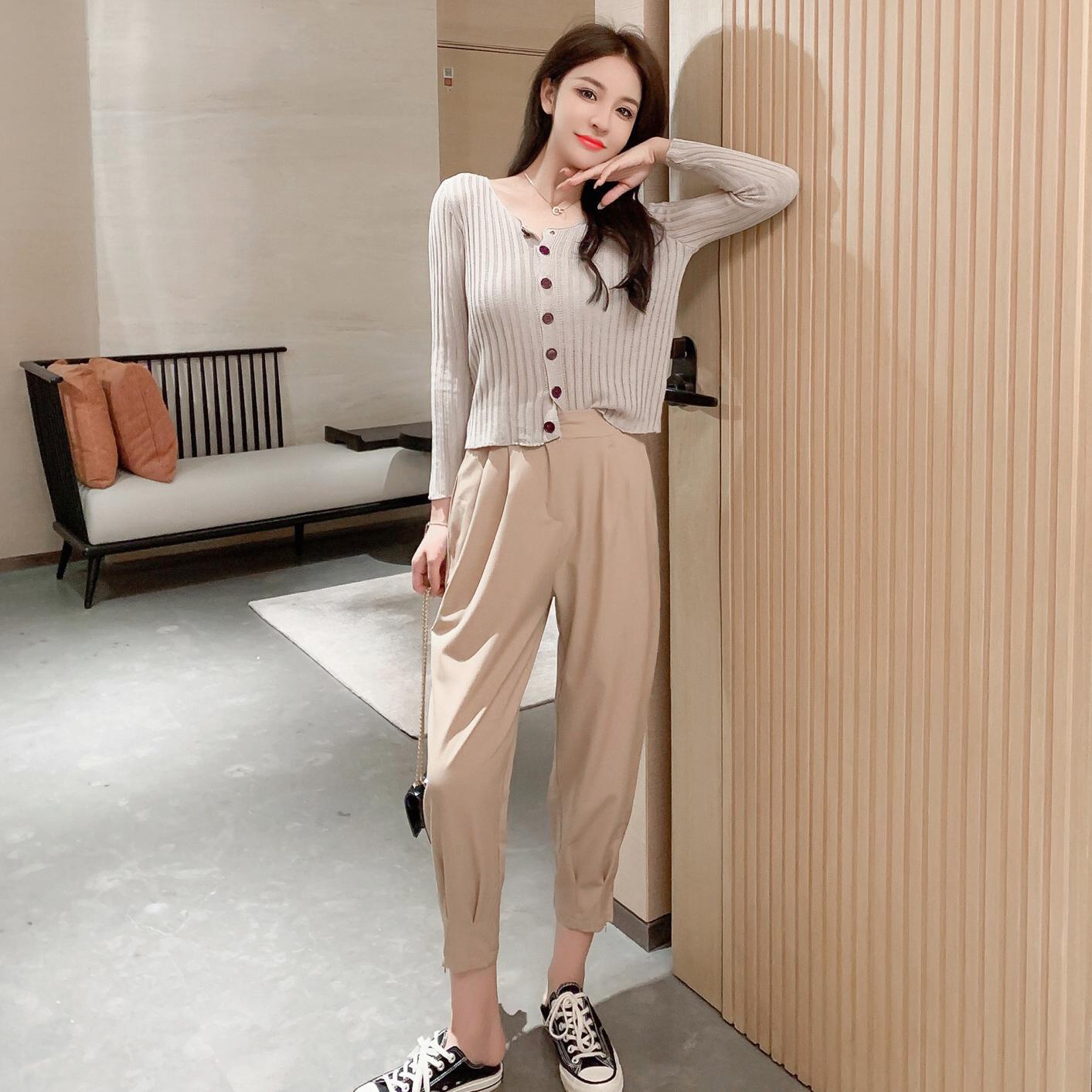 2020年秋季新款韩版长袖针织衫上衣 小脚束脚裤时尚洋气两件套装